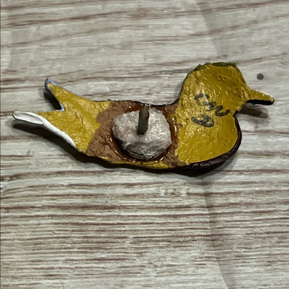 Vintage Handcrafted Leather Mallard Duck Lapel Tack Tie Pin - Multicolor
